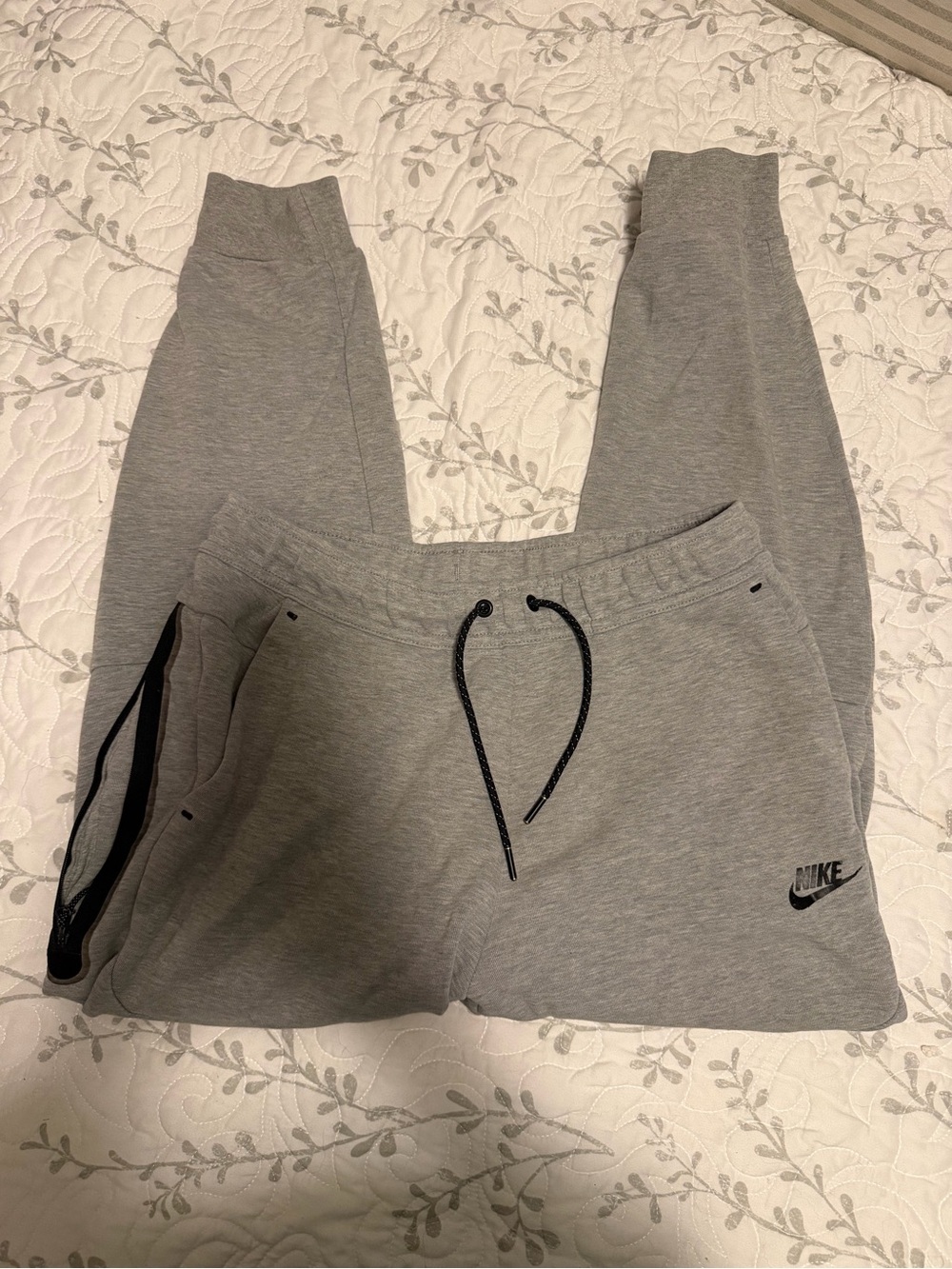 Nike Tech Grey Fleece Joggers with Black Drawstring